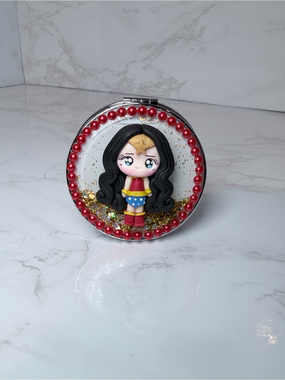Cute Handmade Wonder Woman-Inspired Compact Mirror